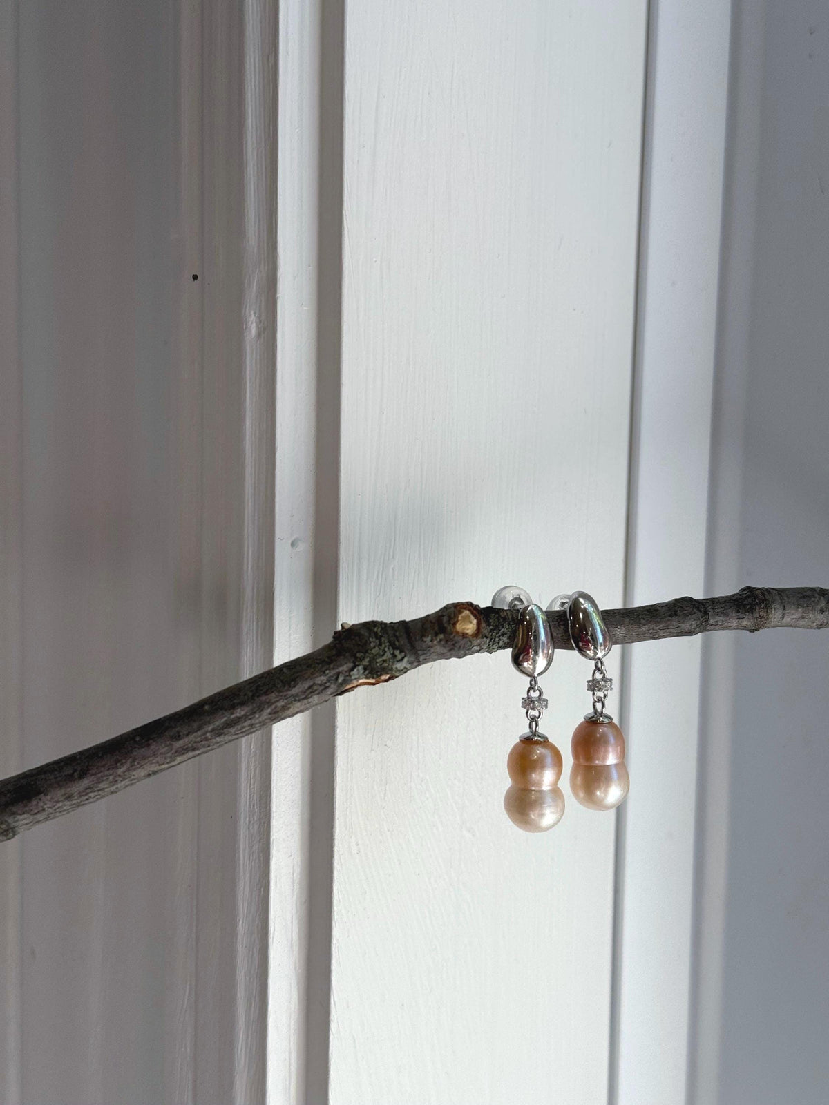 Strong Luster pink rose Peanut Keshi pearls S925 silver earrings hoops drop daily office Earrings. 7.7-7.9mm