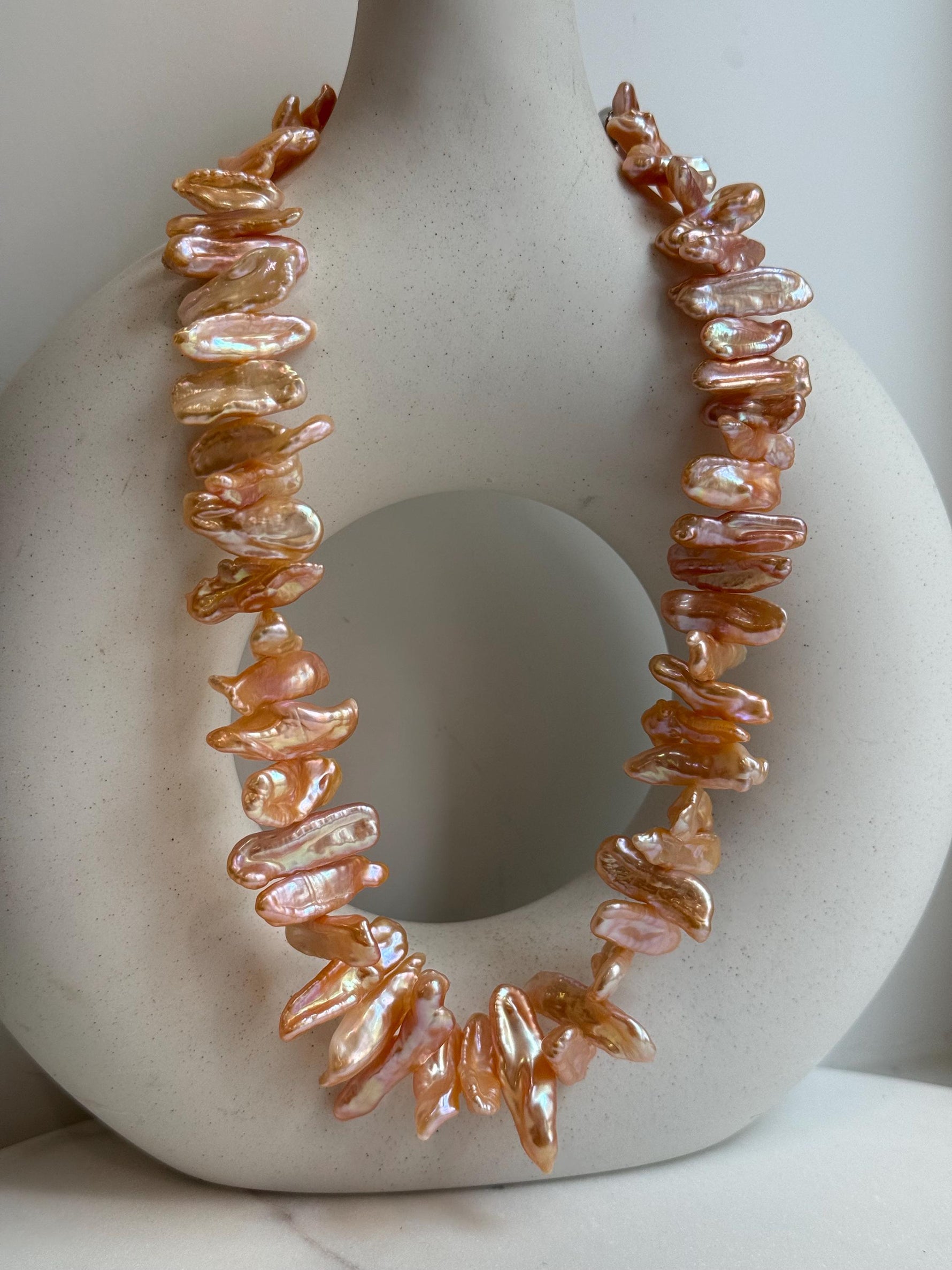 peach gold Keshi pearls s925 silver earrings for her anniversary
