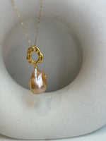 peach gold baroque pearl s925 silver pendant necklace set for her anniversary