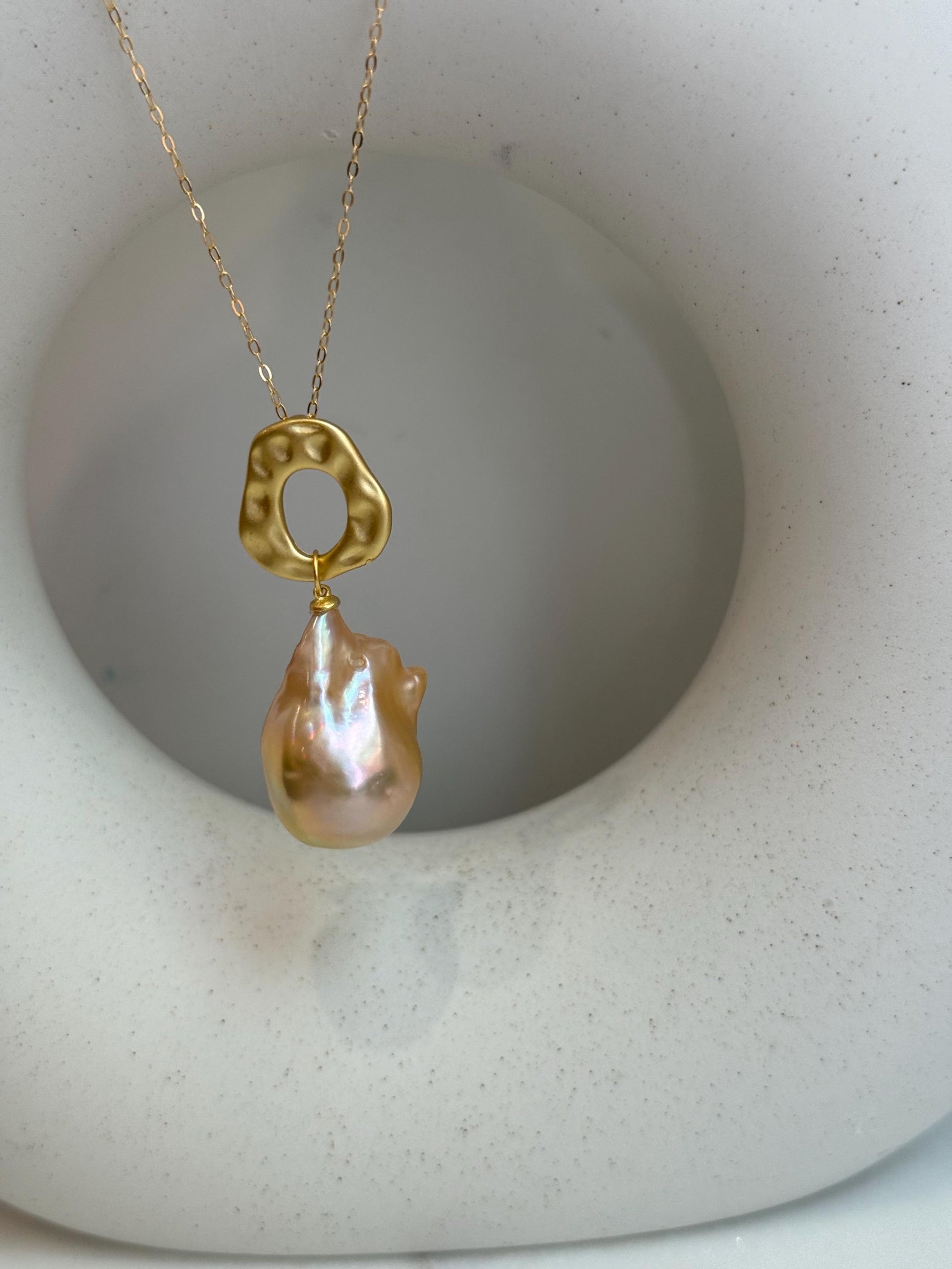 peach gold baroque pearl s925 silver pendant necklace set for her anniversary
