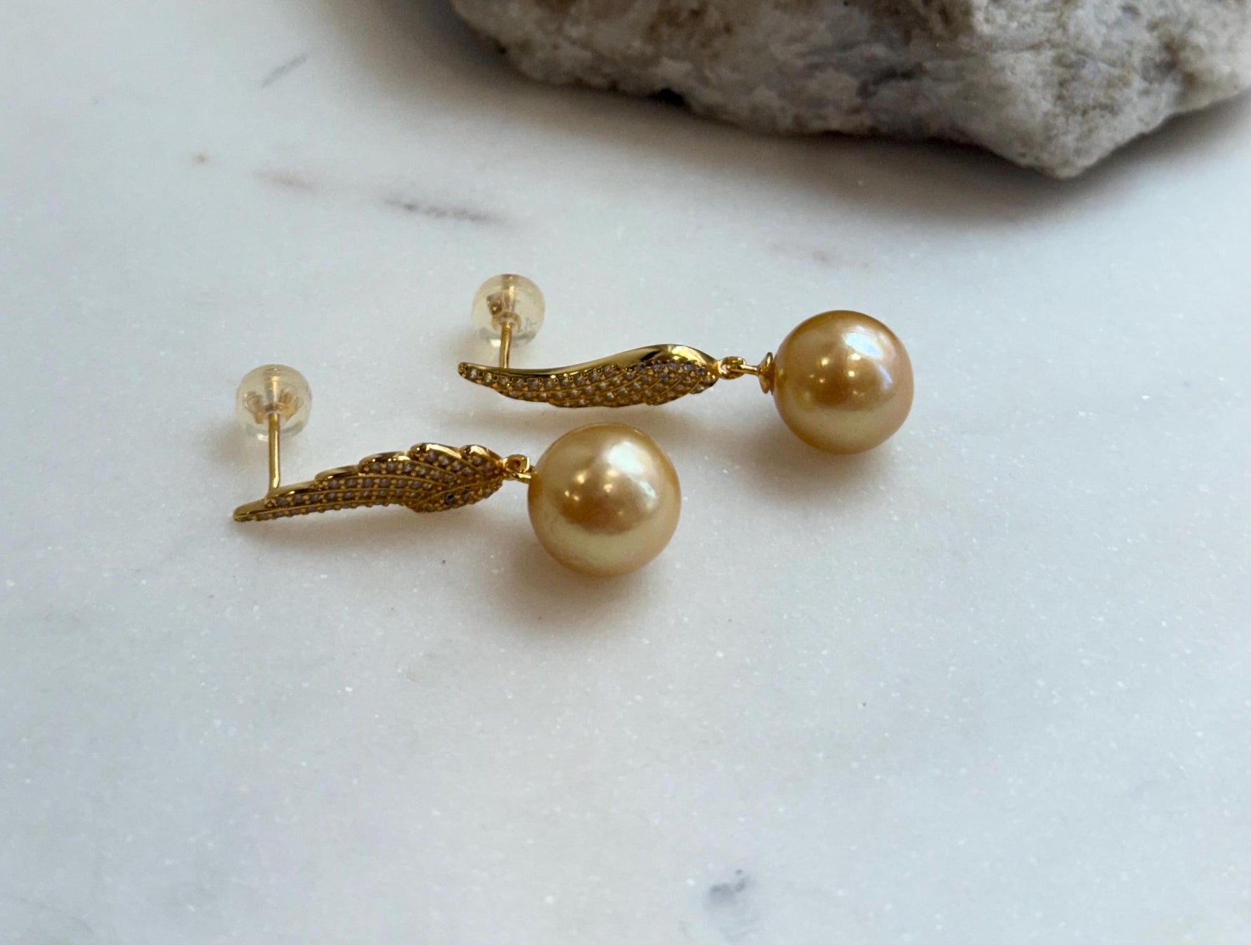 affordable freshwater golden pearls like south sea golden pearls s925 silver feather earrings for her anniversary