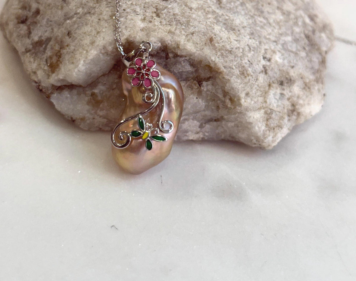 affordable freshwater rose baroque pearl s925 silver floral pendant for her daily wear