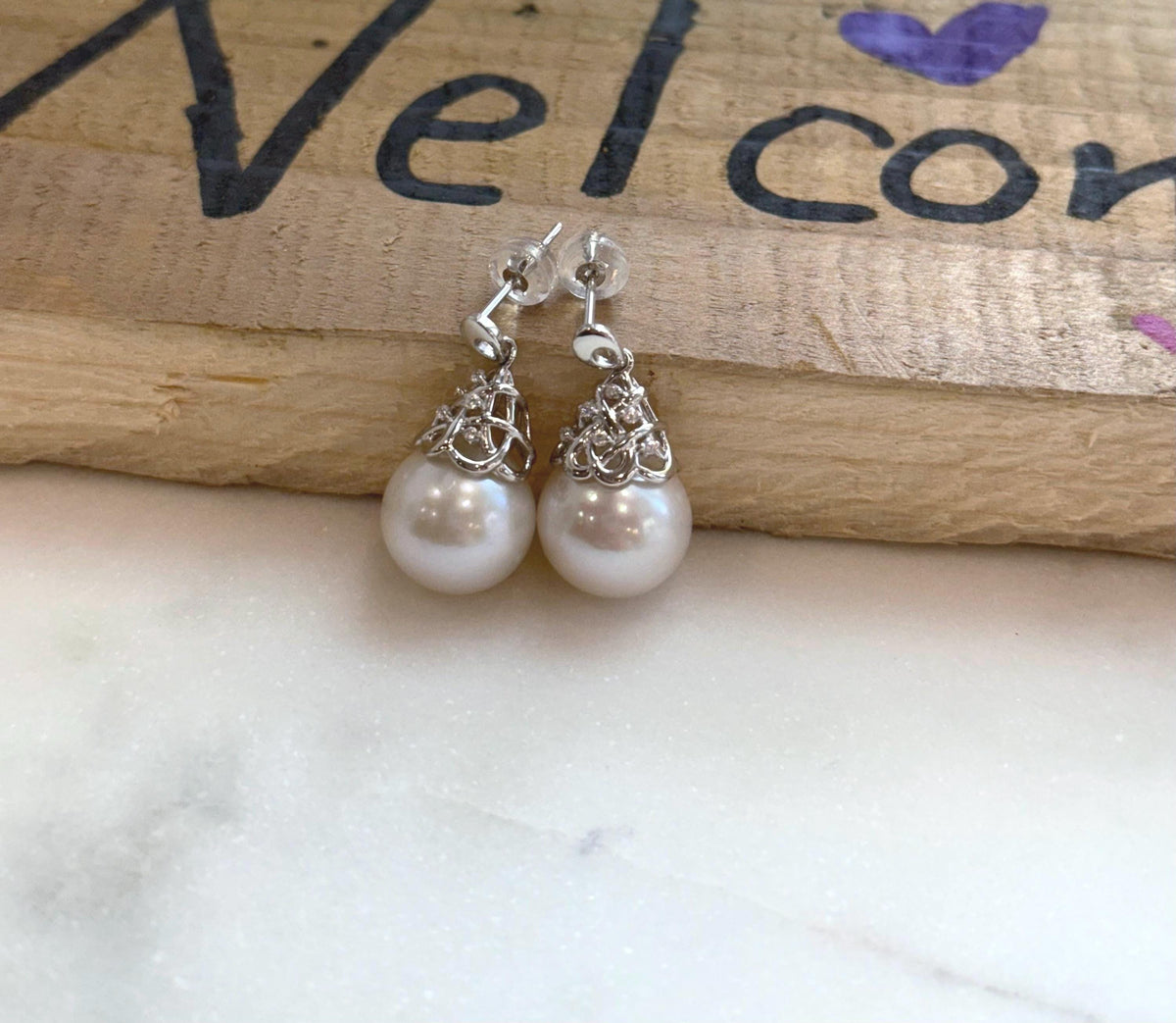white Edison pearls s925 silver dangling earrings for her