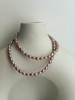 metallic pink rose pearls s925 silver necklace strand for her