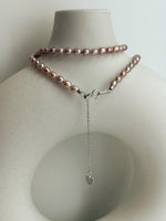 metallic pink rose pearls s925 silver necklace strand for her birthday