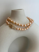 rare peach rice Keshi pearls s925 silver necklace strand for her