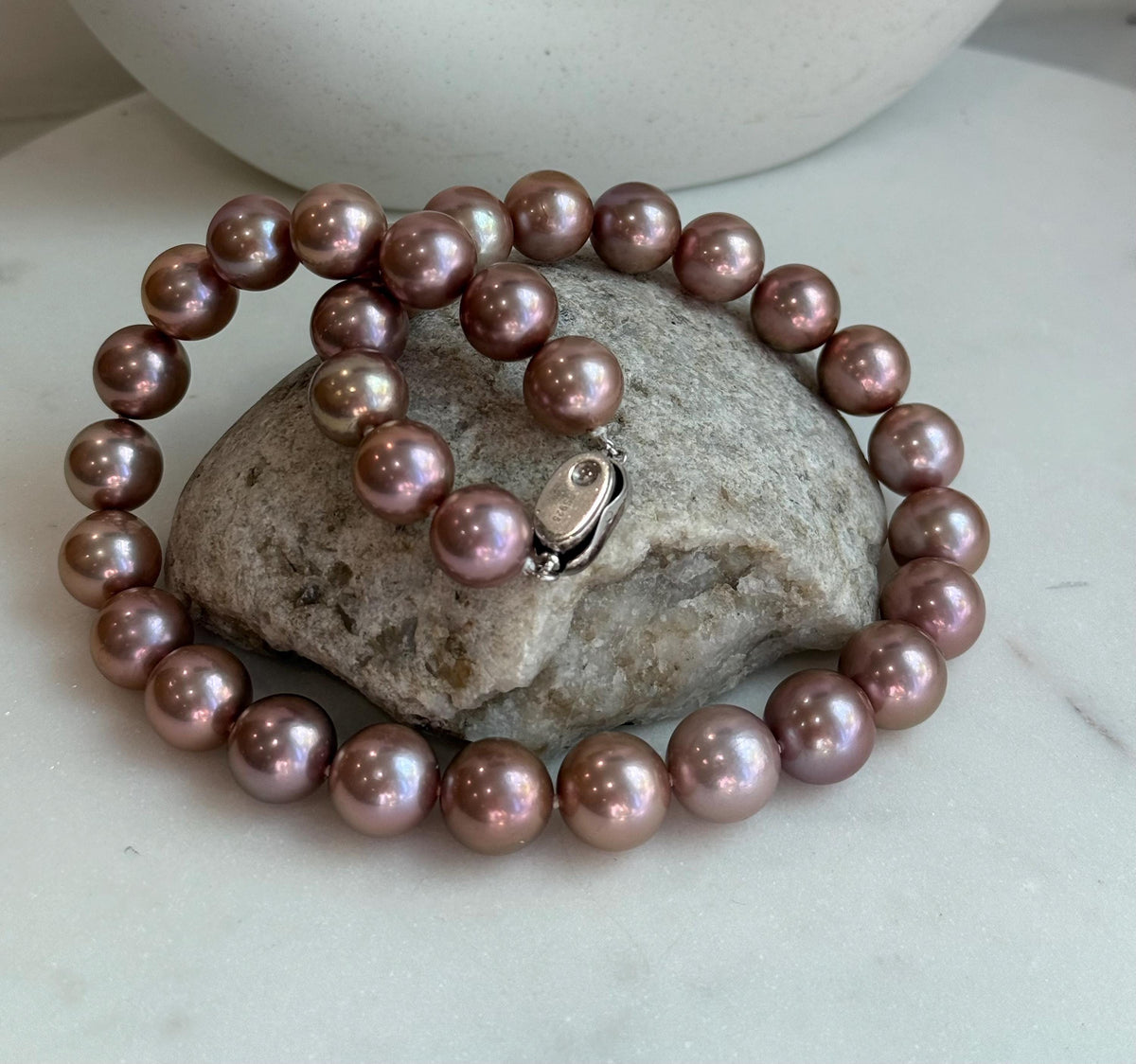 unique rare huge rose gold round Edison pearls s925 silver necklace strand
