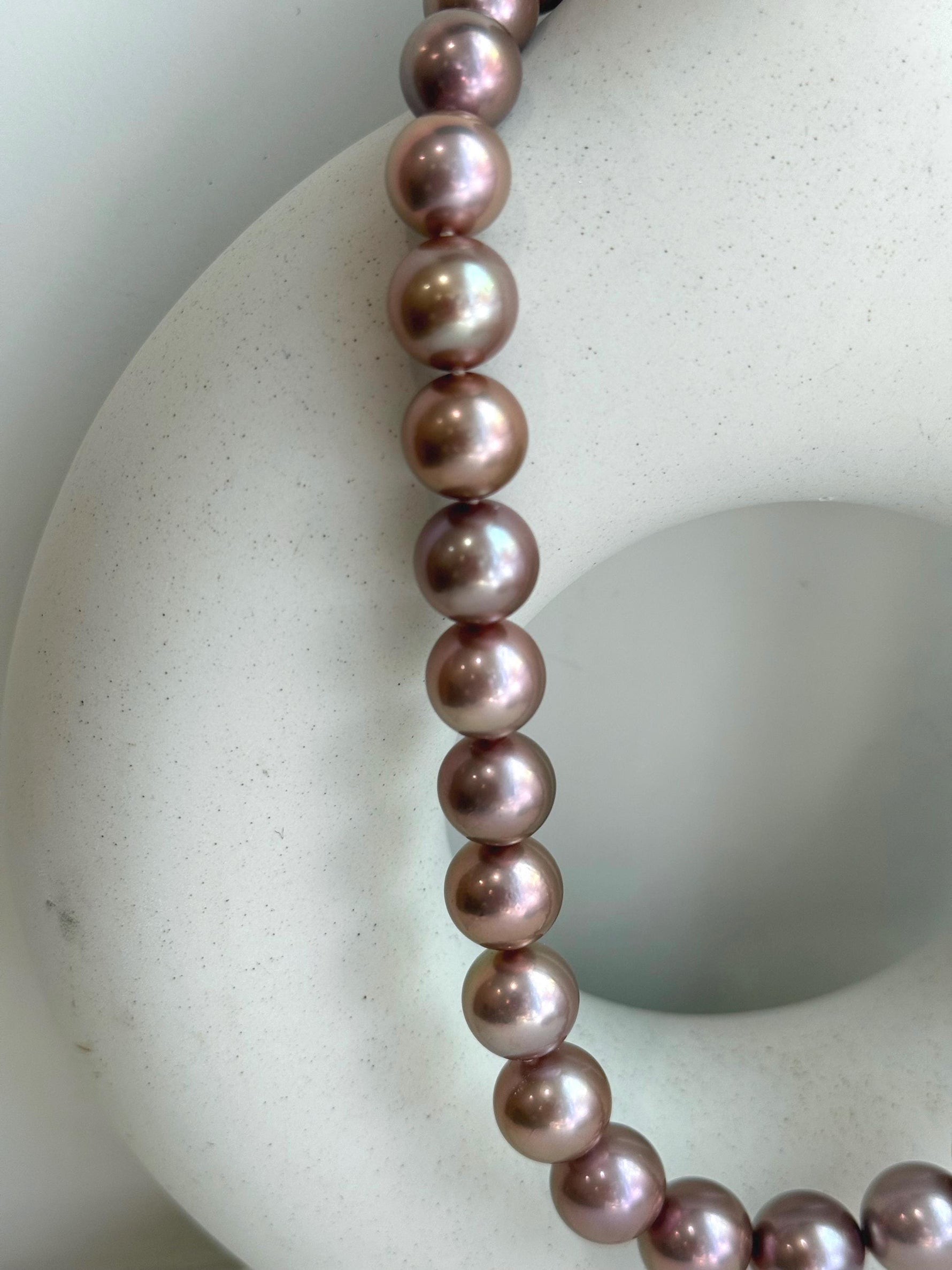 huge rose gold round Edison pearls s925 silver necklace strand