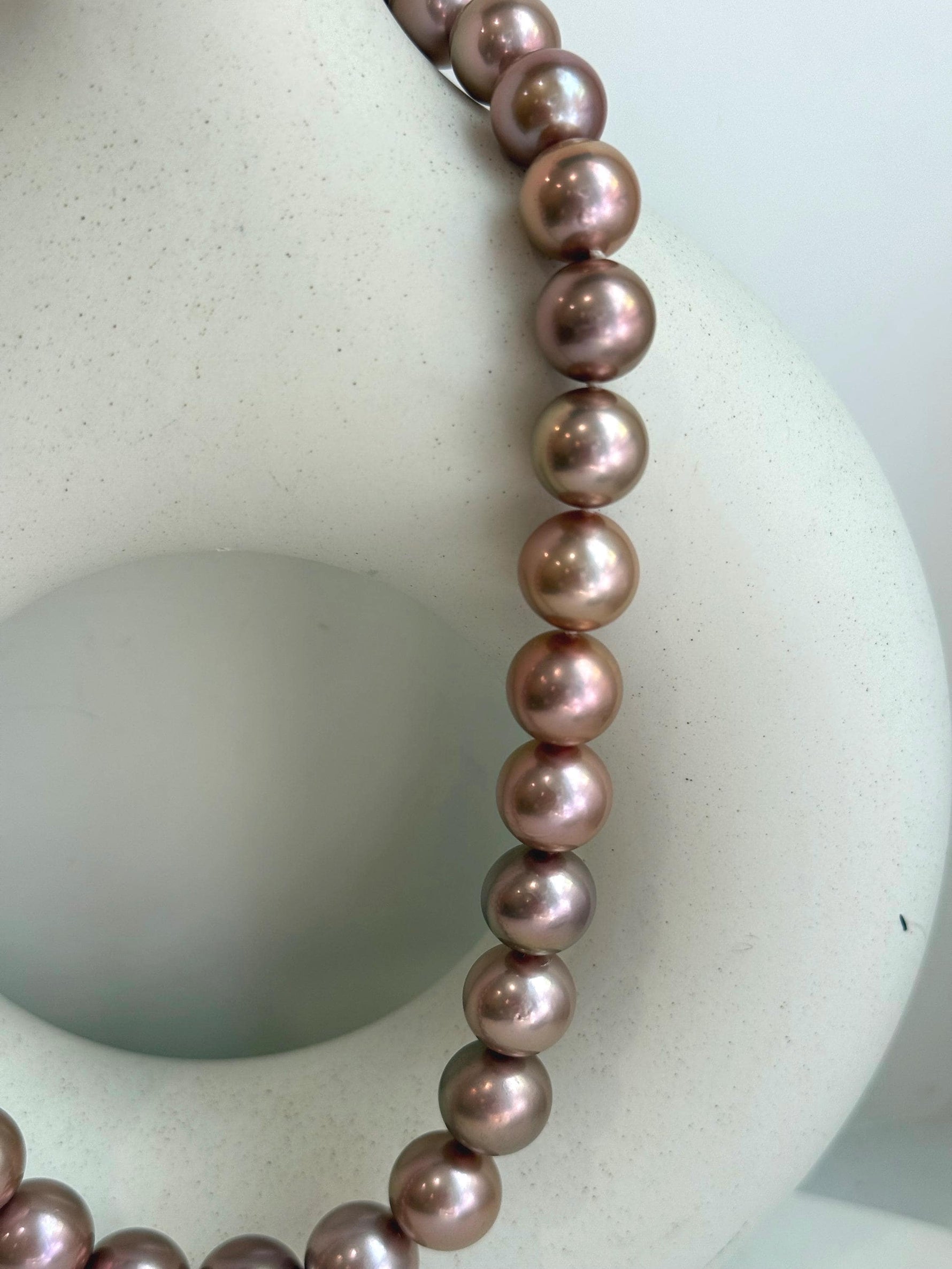 huge rose gold round Edison pearls s925 silver necklace strand for her birthday