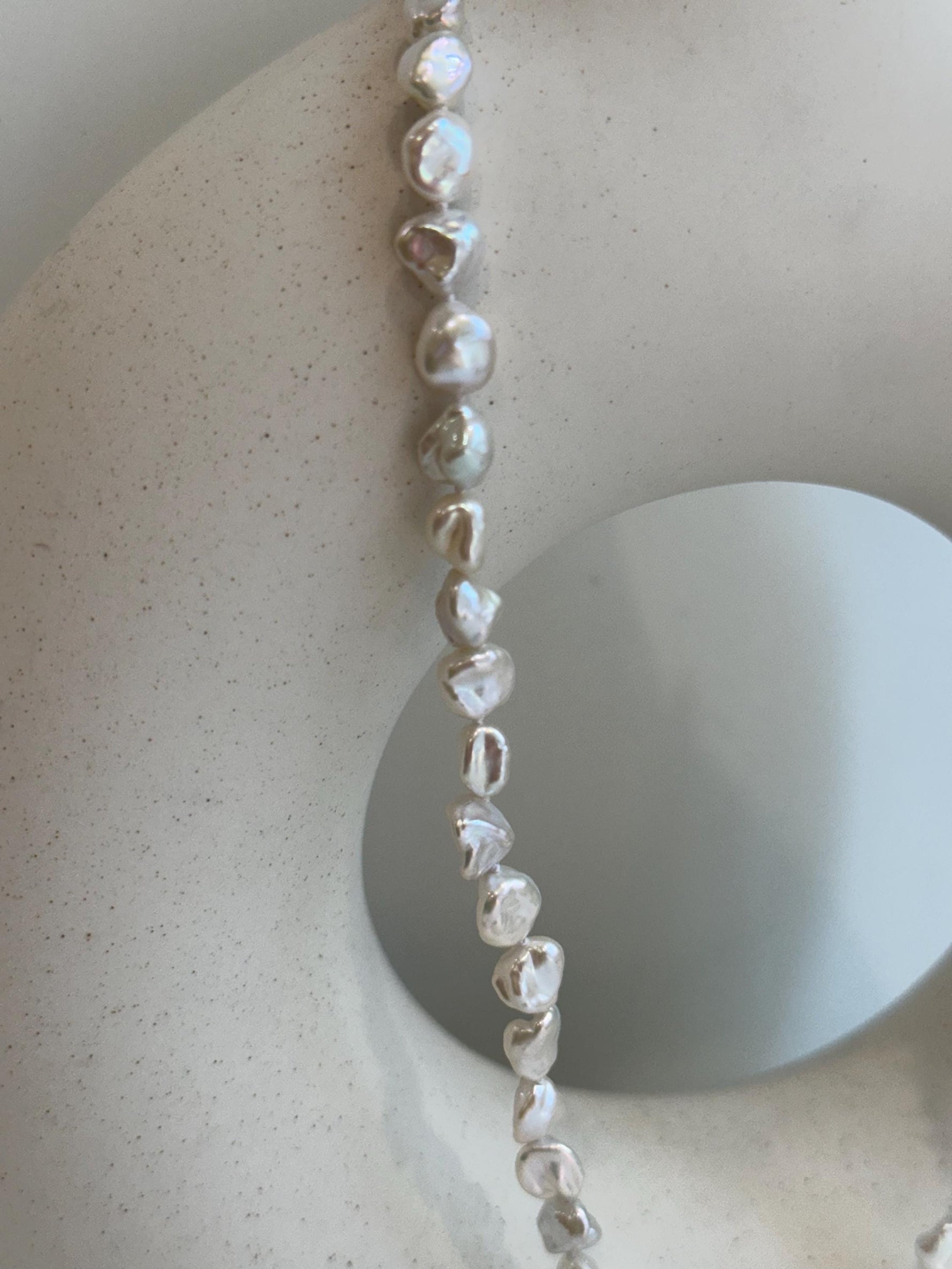 freshwater white iridescent Keshi stone pearls s925 silver necklace strands for her office wear