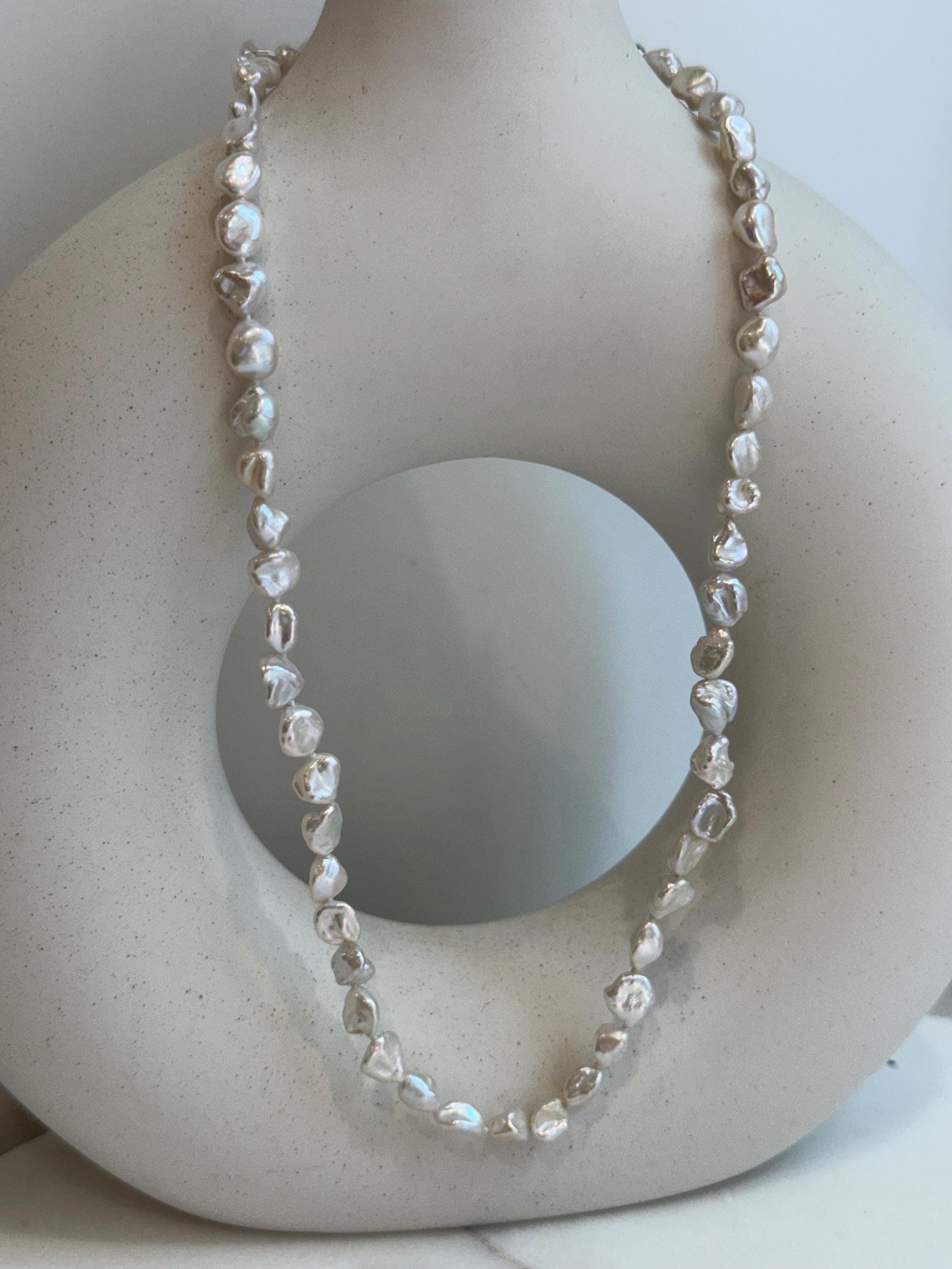 freshwater white iridescent Keshi stone pearls s925 silver necklace strands for her daily wear