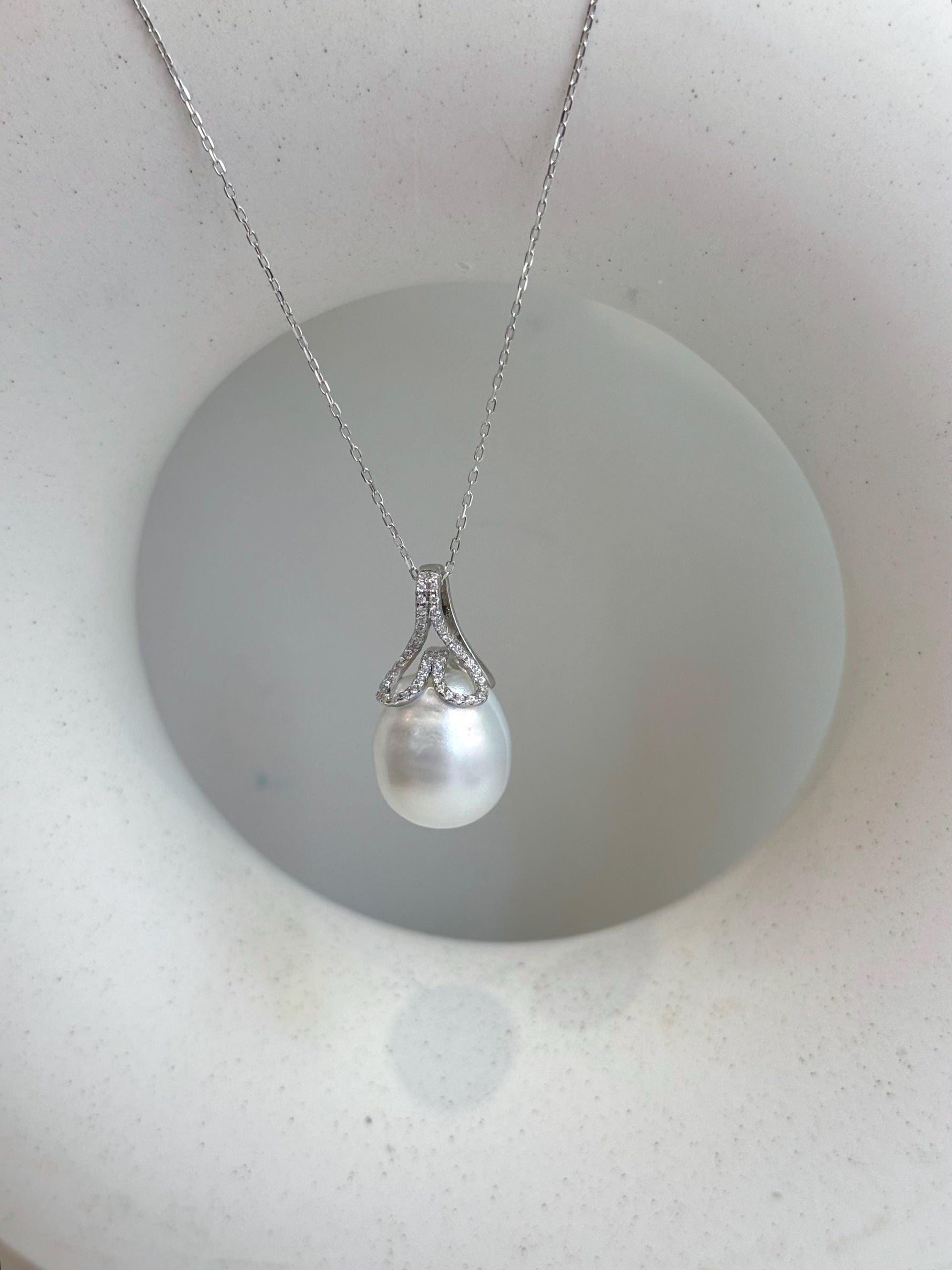Australian ocean cold white pearl s925 silver mermaid pendant necklace set for her