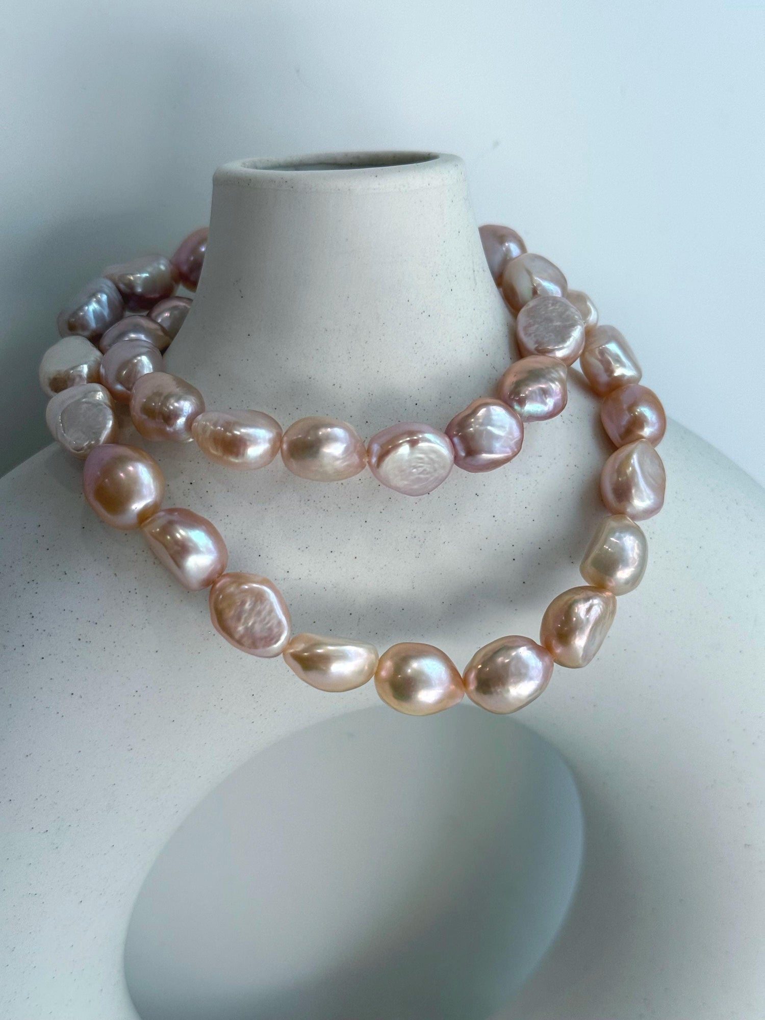 freshwater pink rose stone keshi round button pearls s925 silver necklace strand for her