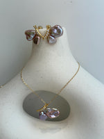 metallic pink rose lavender Keshi pearls s925 silver butterfly earrings pendant necklace set for her anniversary