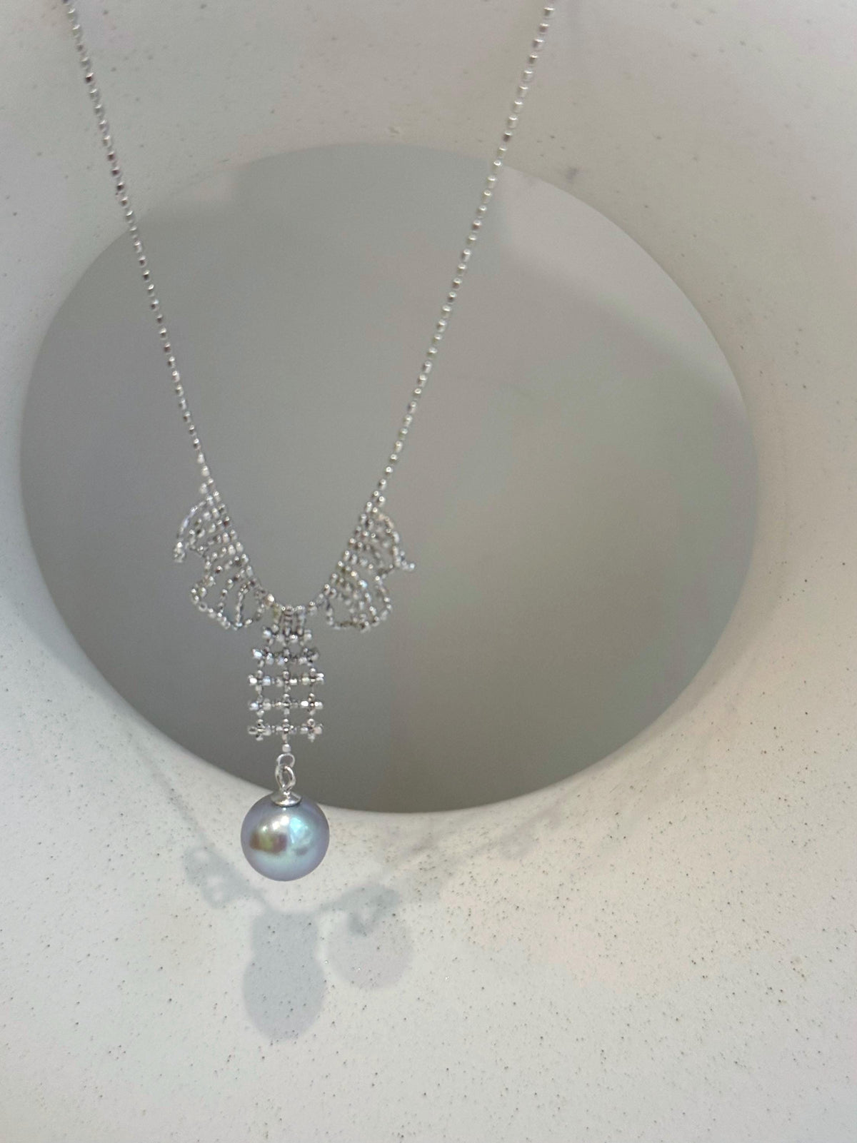 blue silver Akoya ocean Pearl s925 silver lace necklace set for her anniversary