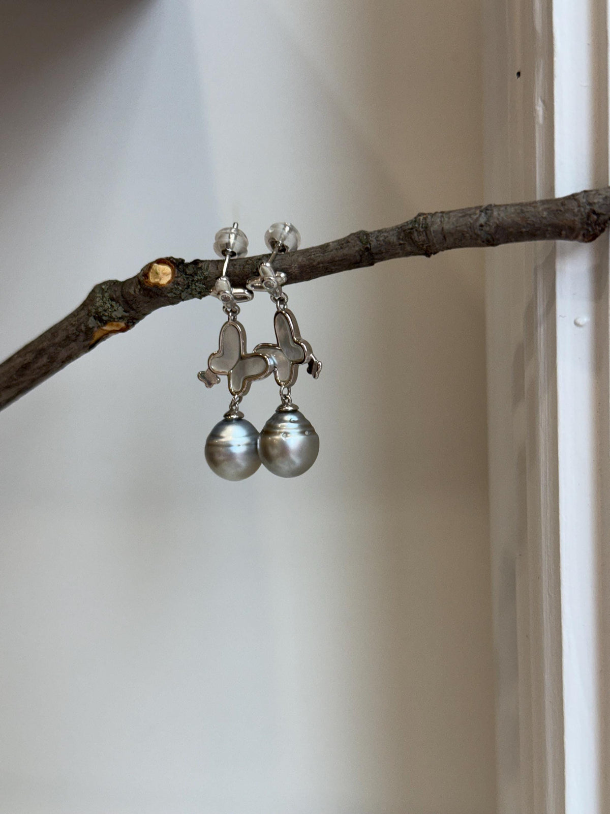 Tahitian silver pearls s925 silver butterfly earrings chandeliers for her anniversary