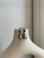 Tahitian platinum Keshi pearls s925 silver blue zircon cool earrings for her holiday gift