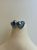 cheap Insale strong luster sky blue purple iridescent heart ocean Mabe earrings S925 silver minimalist earrings. Gift for her anniversary.