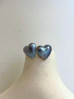 Insale strong luster sky blue purple iridescent heart ocean Mabe earrings S925 silver minimalist earrings stud. Gift for her anniversary.