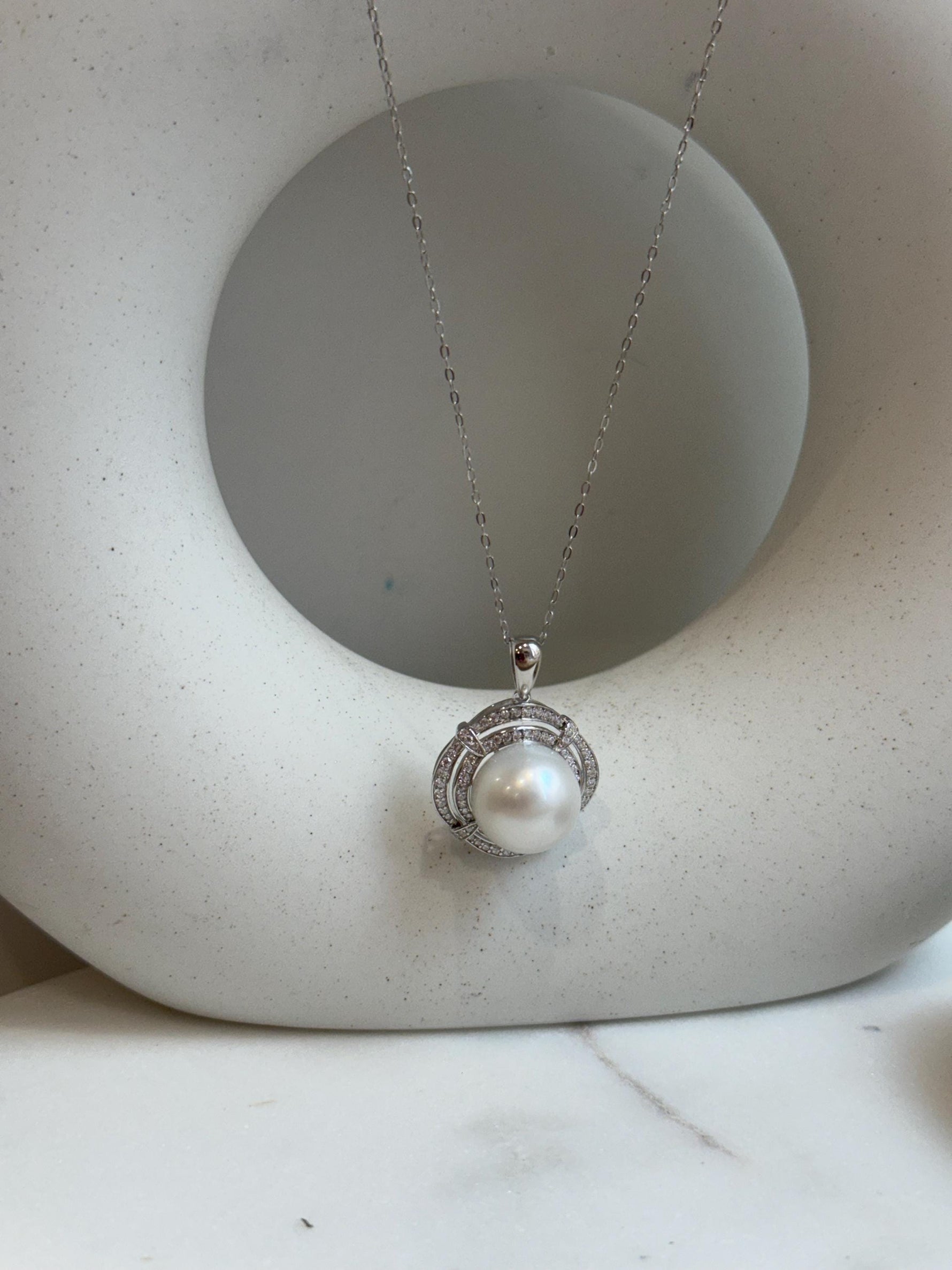 Australian ocean cold white pearl s925 silver pendant necklace set for her engagement