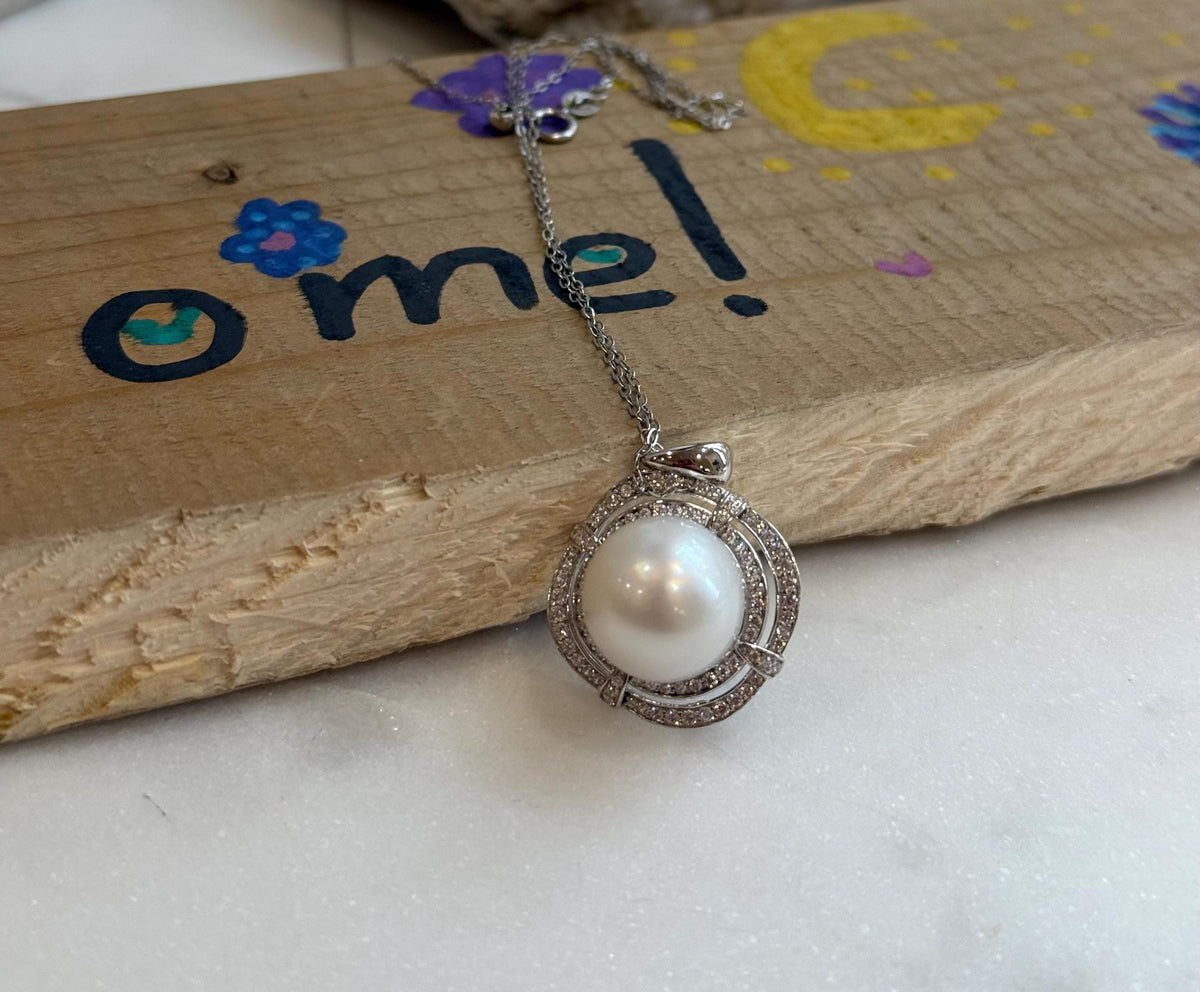 Australian ocean cold white pearl s925 silver pendant necklace set for her anniversary