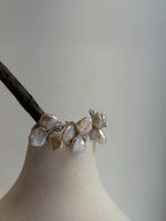 white iridescent Keshi pearls s925 silver floral earrings ring set for her birthday