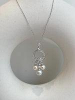 tri Akoya ocean peasls s925 silver floral pendant necklace set for her