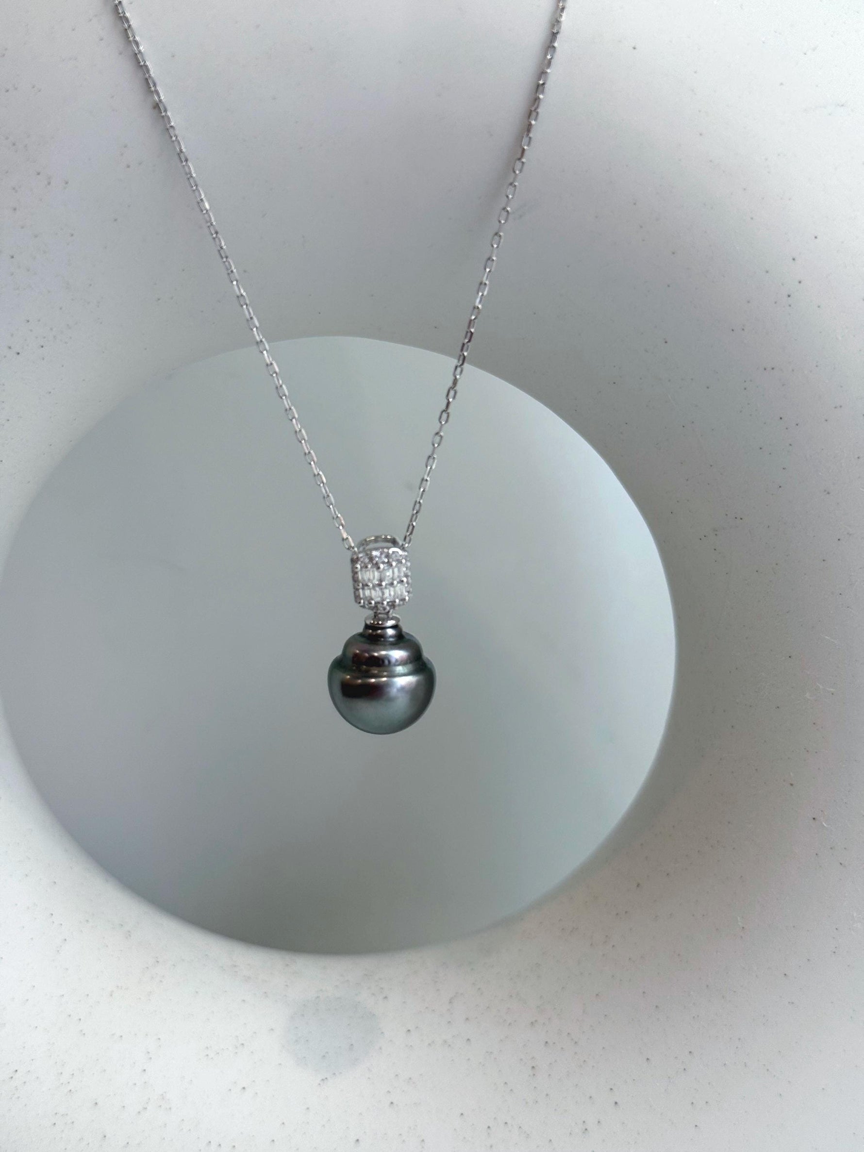 affordable Insale Tahitian Extreme luster mirrored green with platinum hue Ocean Pearl Silver pendant chain Necklace unique gift for her daily wear