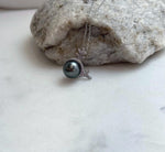 9.8mm Insale Tahitian strong luster mirrored green with brown hue Ocean Pearl Silver whale pendant chain Necklace unique gift for her.