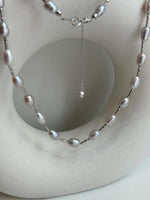 freshwater blue silver Keshi pearls s925 silver long necklace set for her office wear