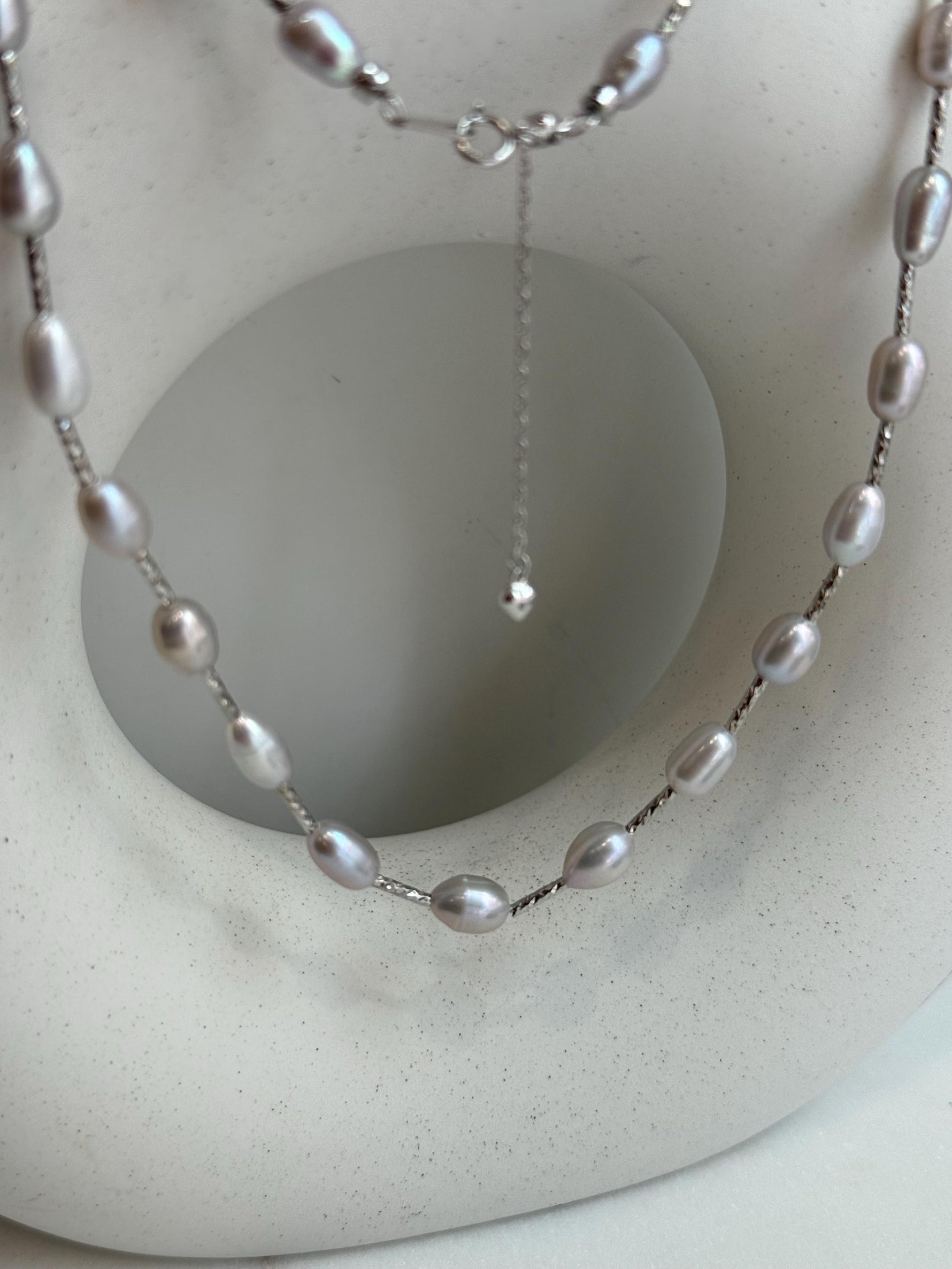 freshwater blue silver Keshi pearls s925 silver long necklace set for her office wear