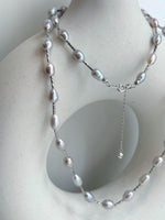 freshwater blue silver Keshi pearls s925 silver long necklace set for her daily wear
