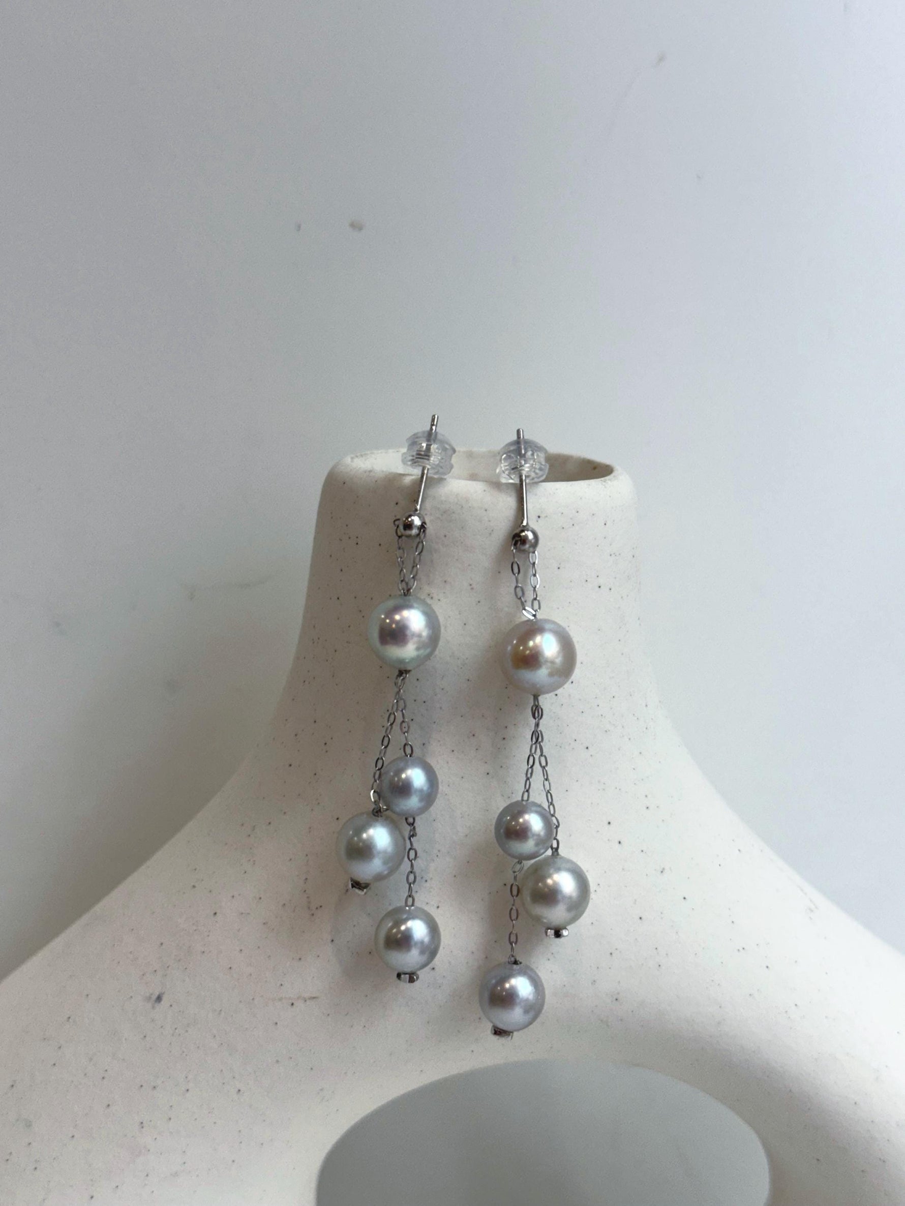 Akoya blue silver ocean pearls s925 silver earrings chandeliers for her