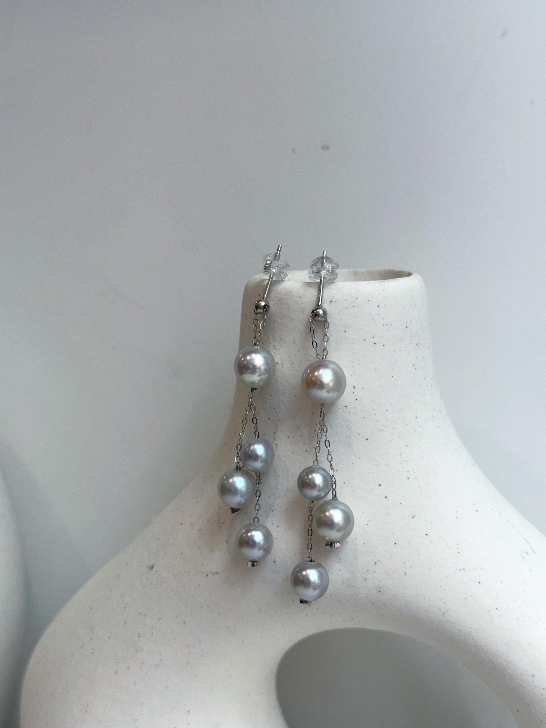 Akoya blue silver ocean pearls s925 silver earrings chandeliers for her office wear