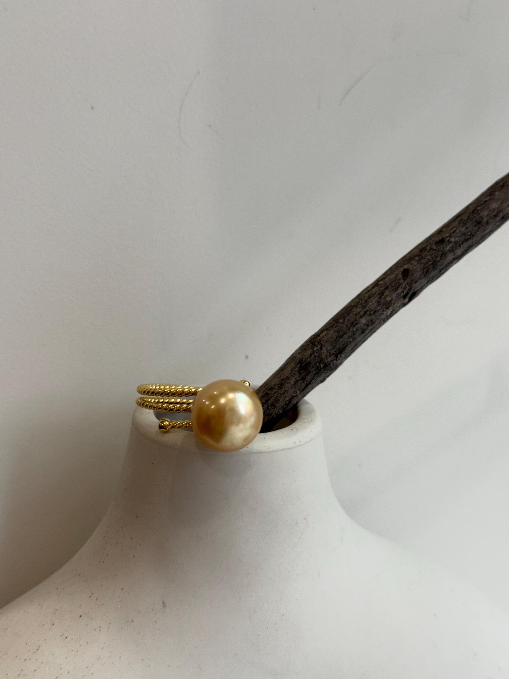 12mm Extreme luster South Sea Golden pure natural Ocean Pearl s925 silver adjustable ring. holiday gift wedding gift.