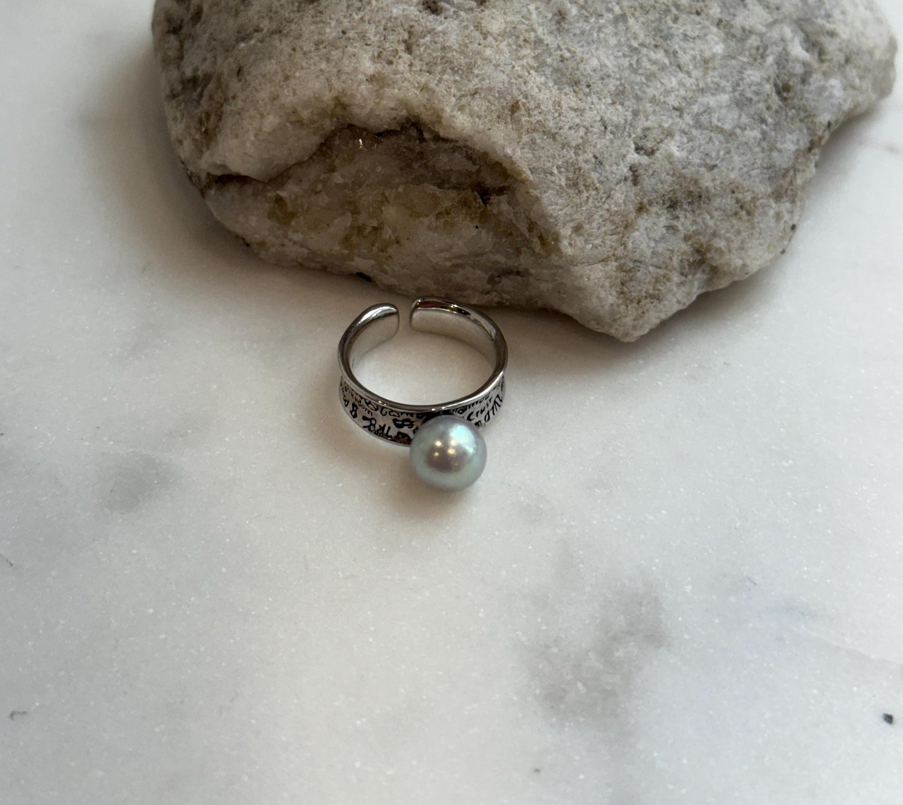 Akoya blue silver ocean pearl s925 silver adjustable ring for her