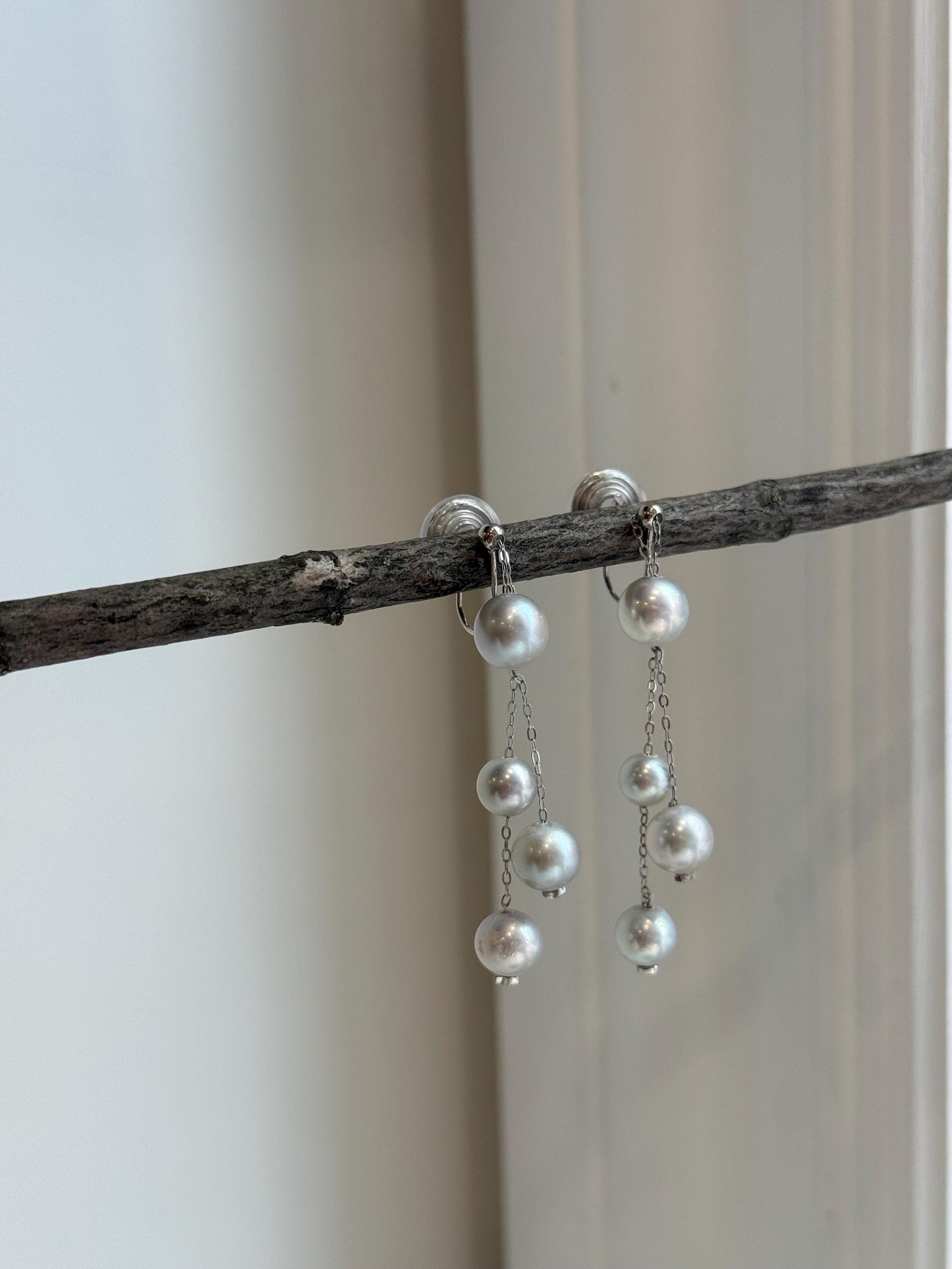 Akoya blue silver ocean pearls s925 silver earrings clips chandeliers for her