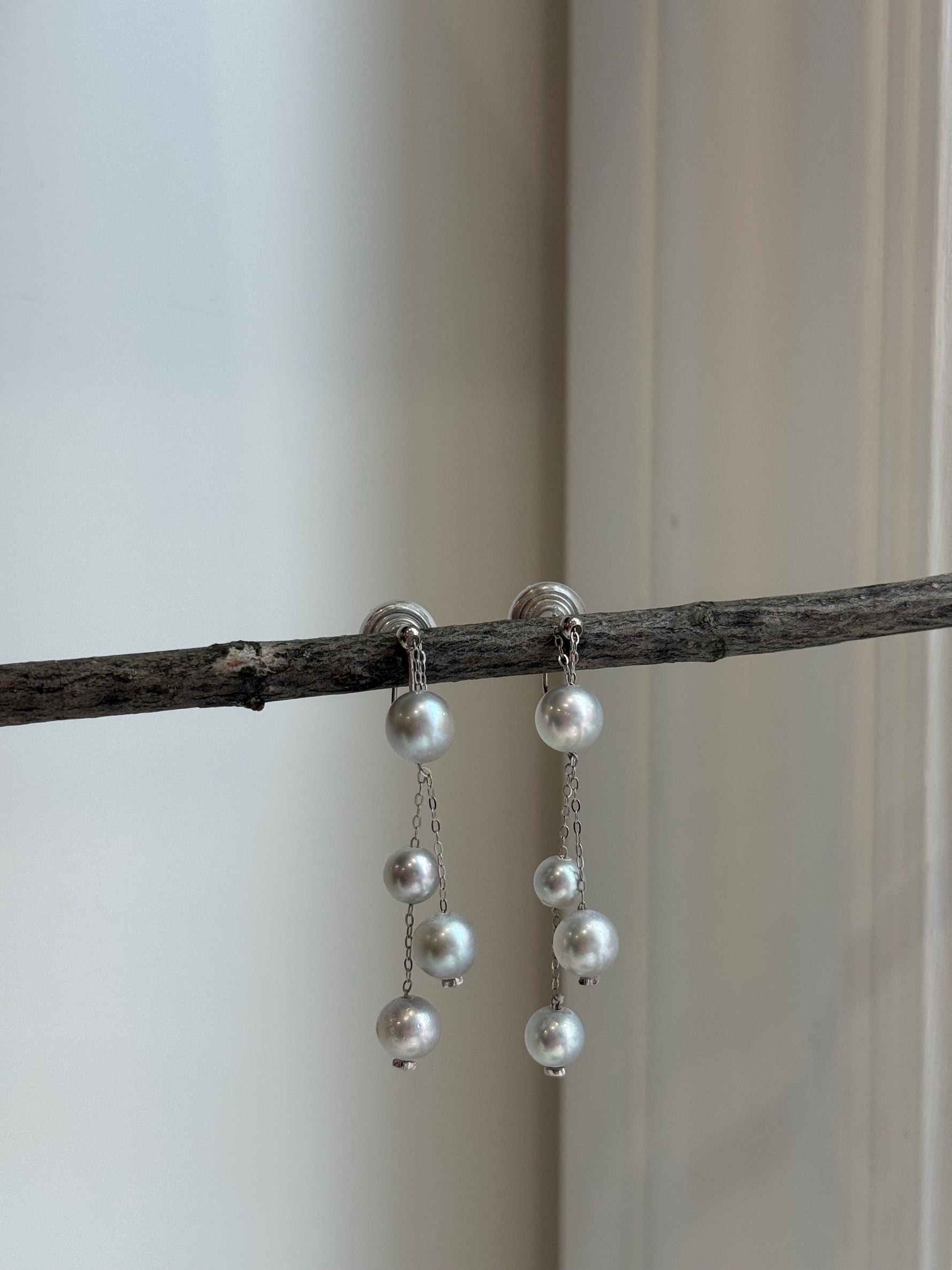 Akoya blue silver ocean pearls s925 silver earrings clips chandeliers for her daily wear