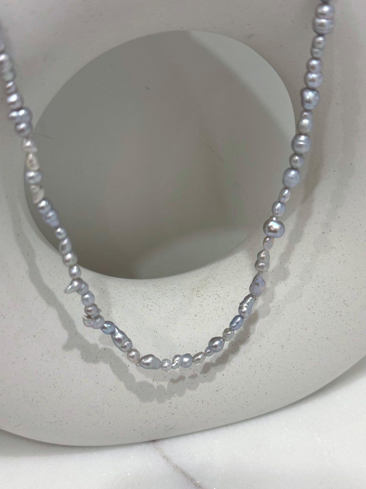 freshwater silver iridescent Keshi pearls s925 silver necklace strand for her daily wear