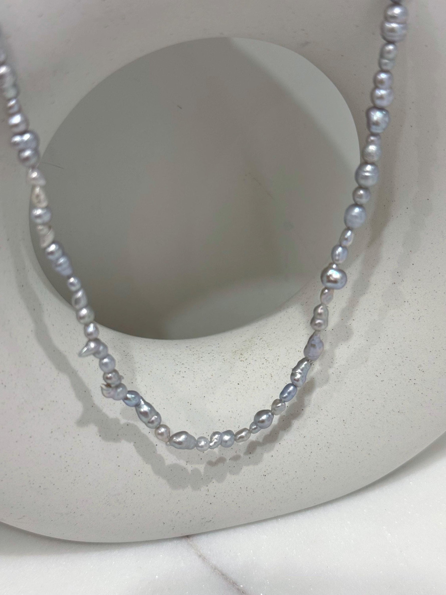 freshwater silver iridescent Keshi pearls s925 silver necklace strand for her daily wear