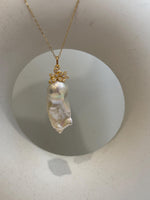 14.6x33mm InSale Extreme luster white iridescent smooth Baroque Pearl s925 silver floral pendant silver chain Necklace gift for her daily wear