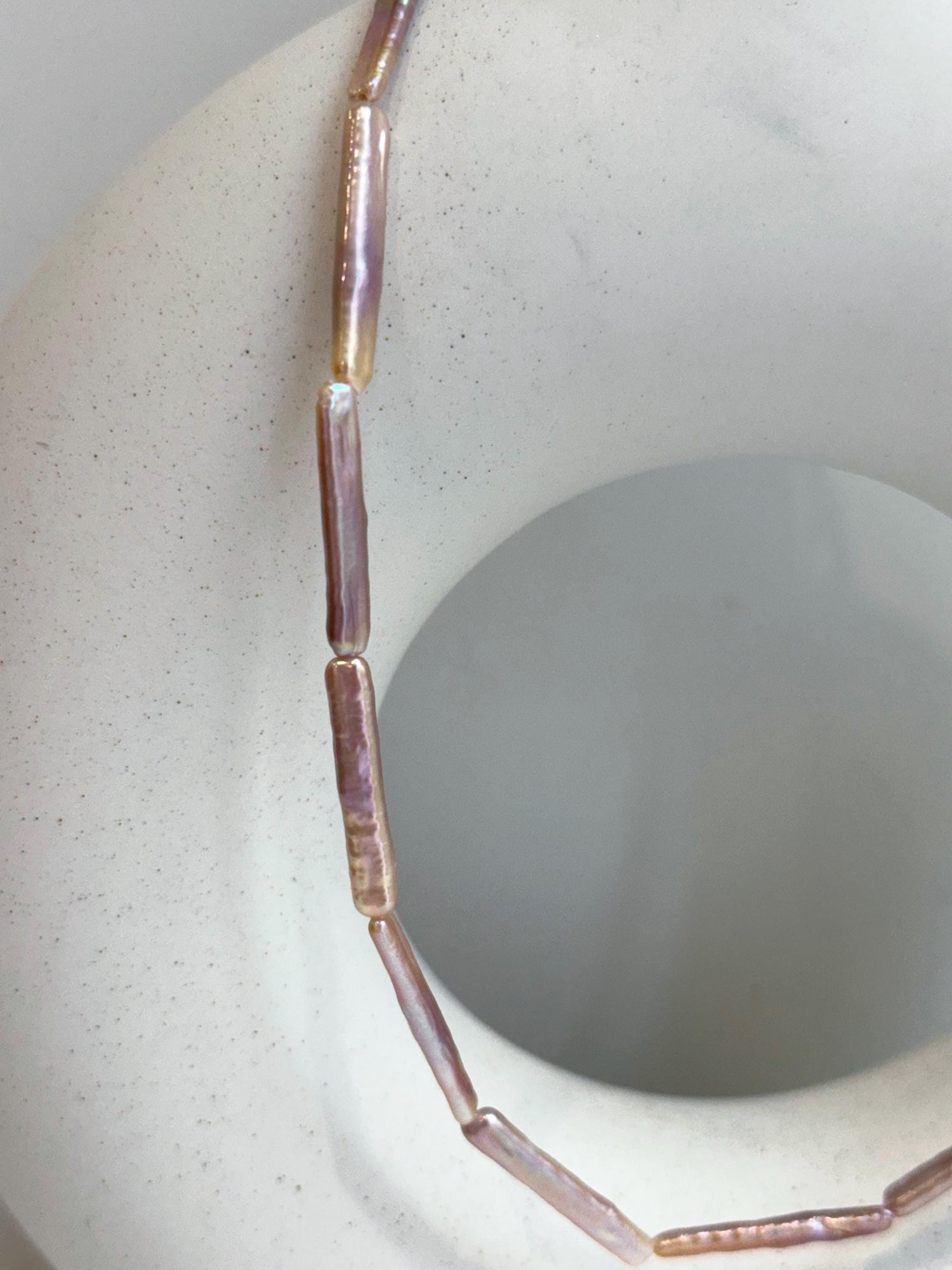 extremely strong luster Freshwater metallic rose lavender strip Pearls strand Necklace unique anniversary gift.