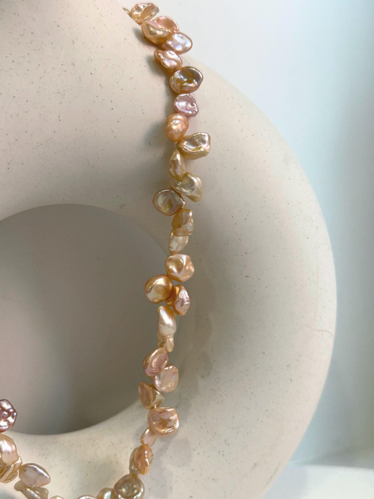 metallic peach lavender petal Keshi pearls s925 silver necklace strand for her daily wear