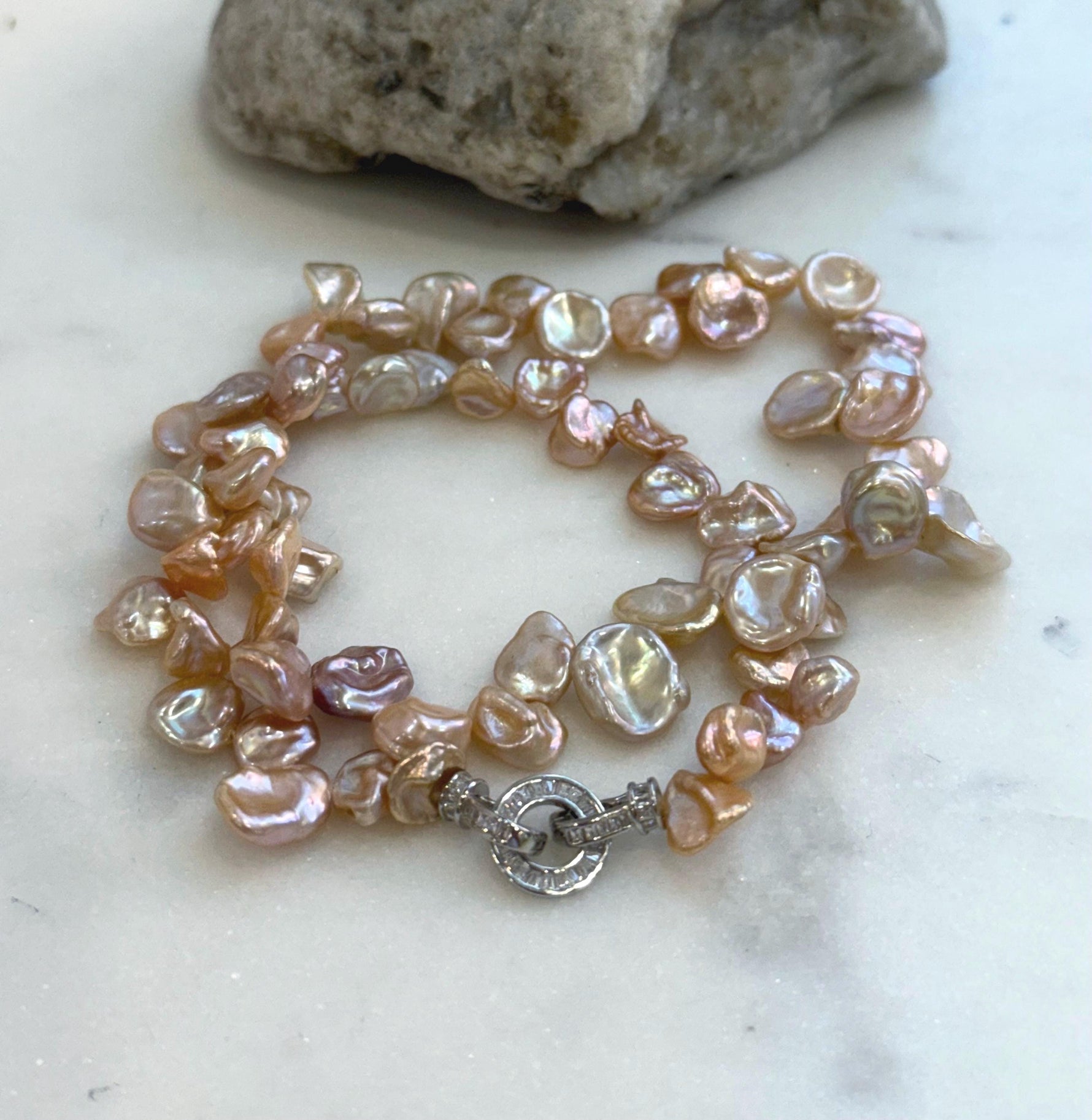 metallic peach lavender petal Keshi pearls s925 silver necklace strand for her engagement