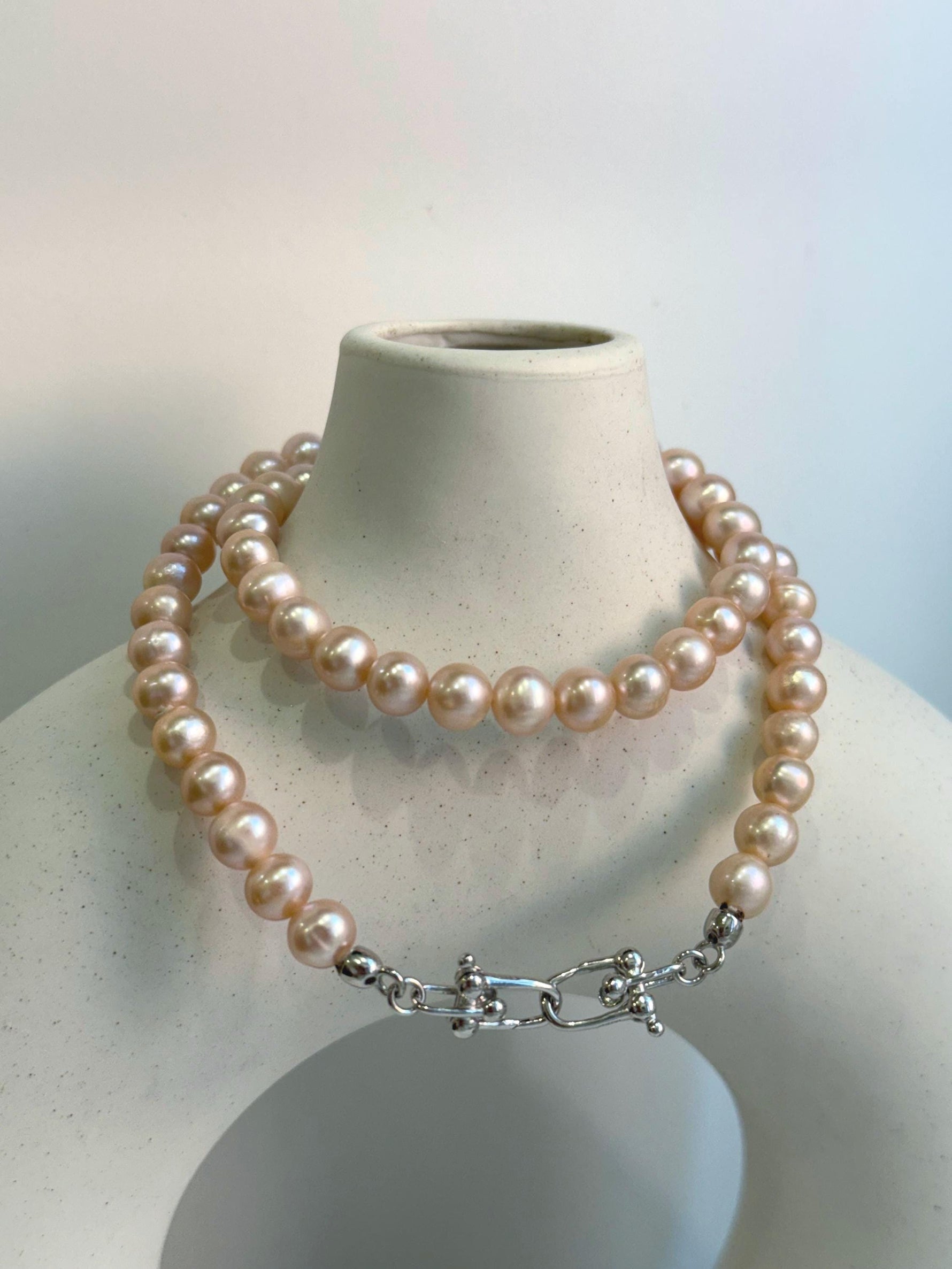 peach Rose freshwater pearls s925 silver necklace strand for her holiday gift