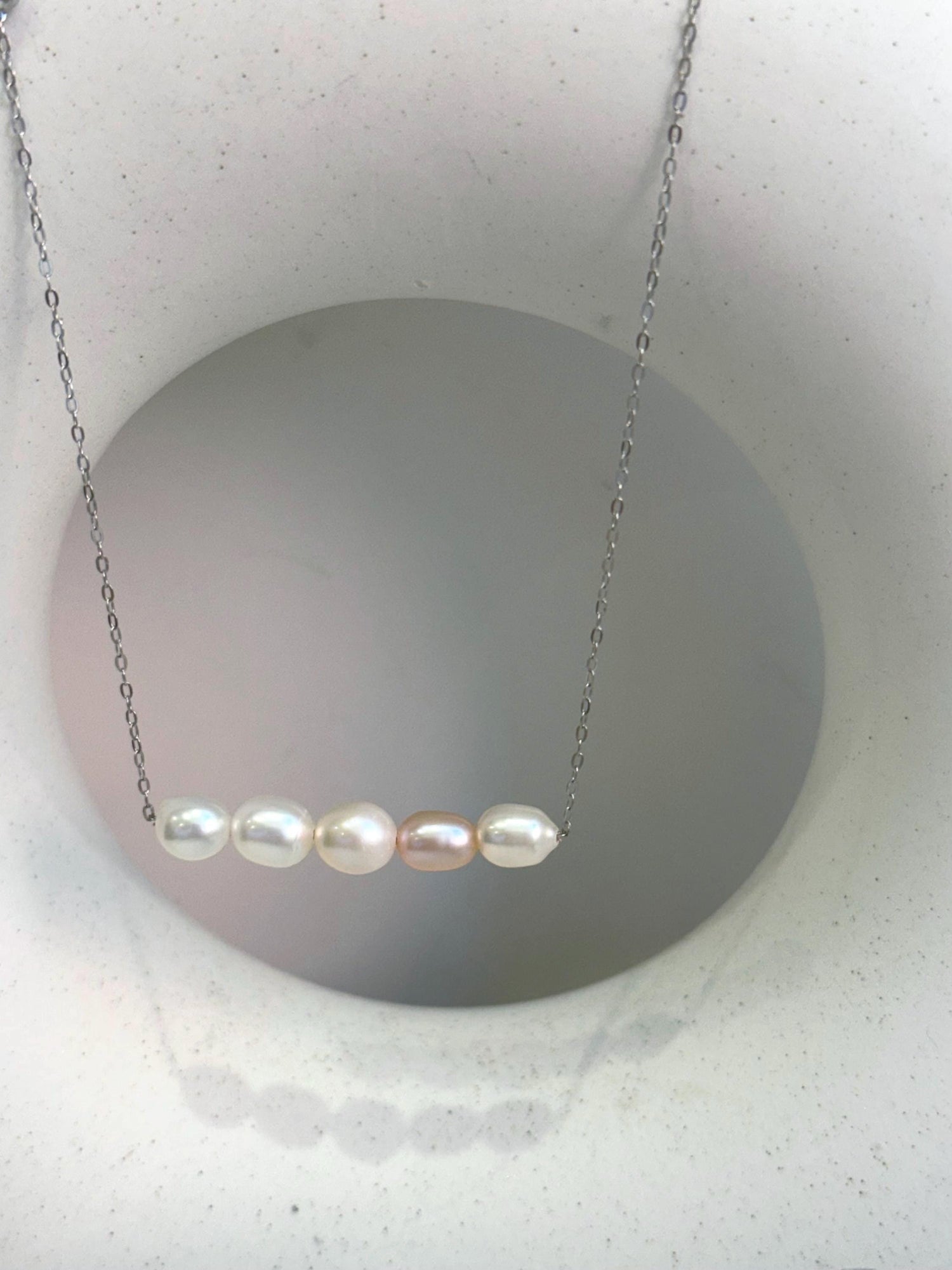 5pcs Freshwater ivory rose Keshi pearls s925 silver balancing necklace set for her