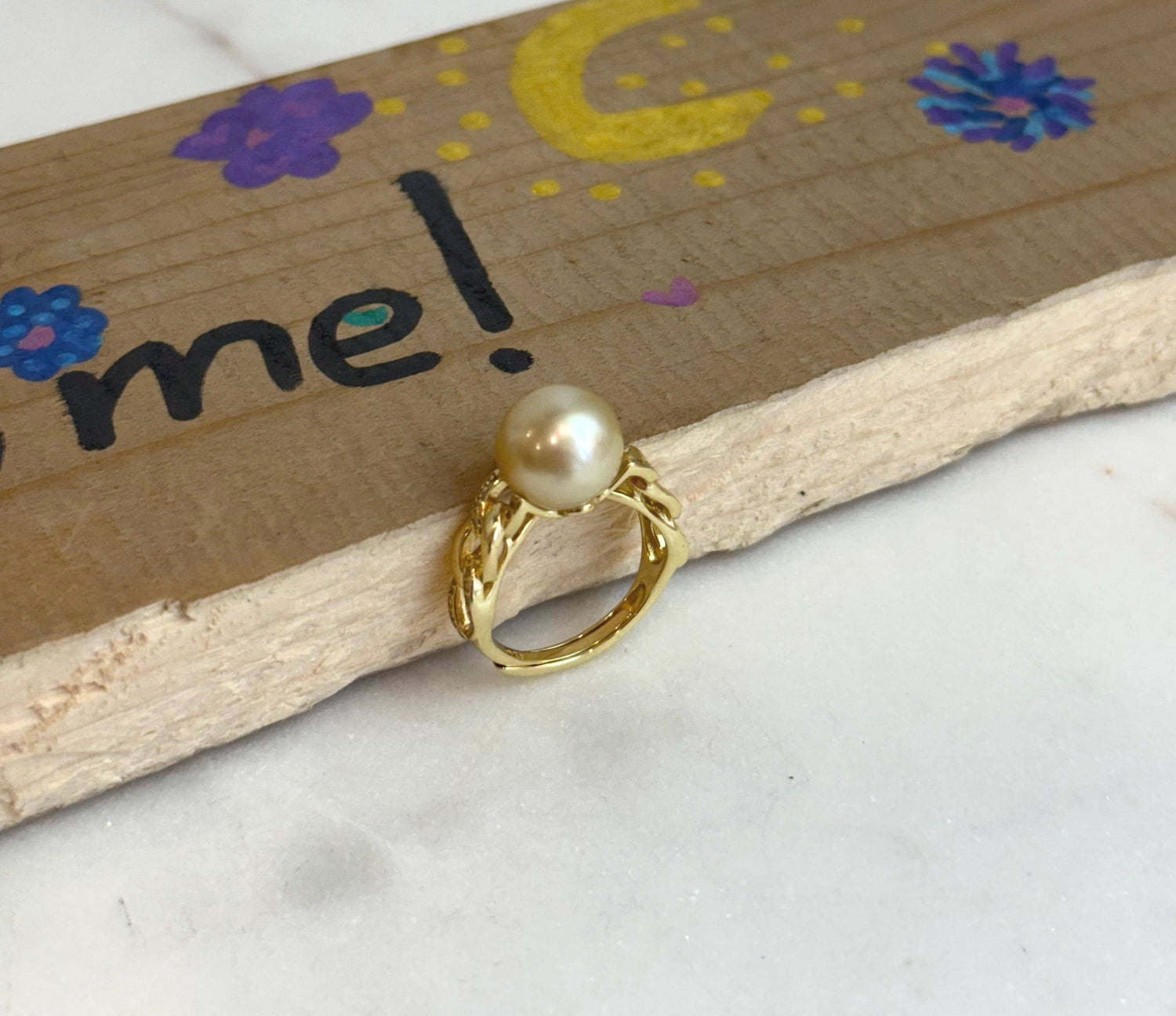 10.6mm Strong luster South Sea Golden natural Ocean Pearl s925 silver adjustable daily wear ring. Gift for her  birthday.