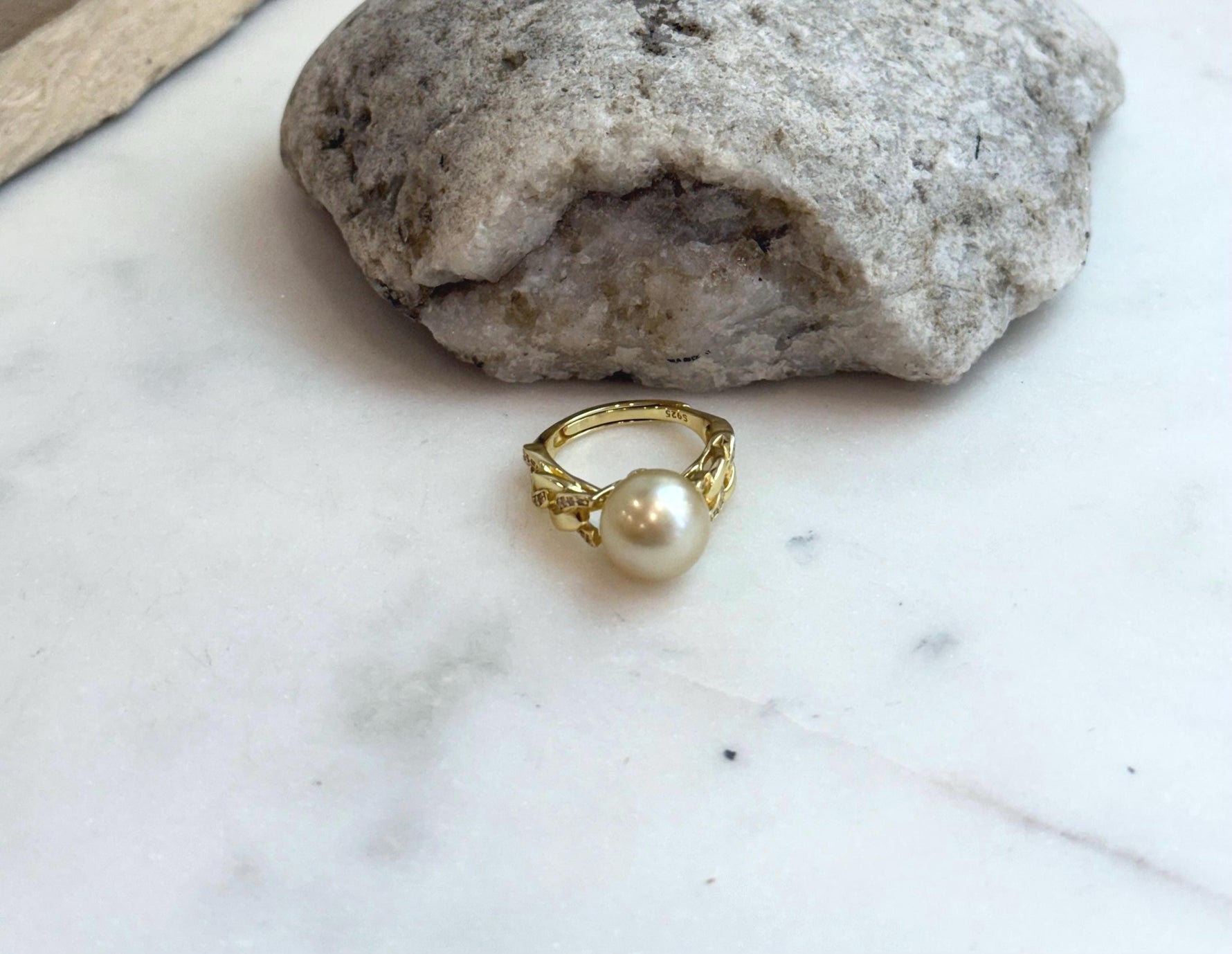 10.6mm Strong luster South Sea Golden natural Ocean Pearl s925 silver adjustable daily wear ring. Gift for her  anniversary