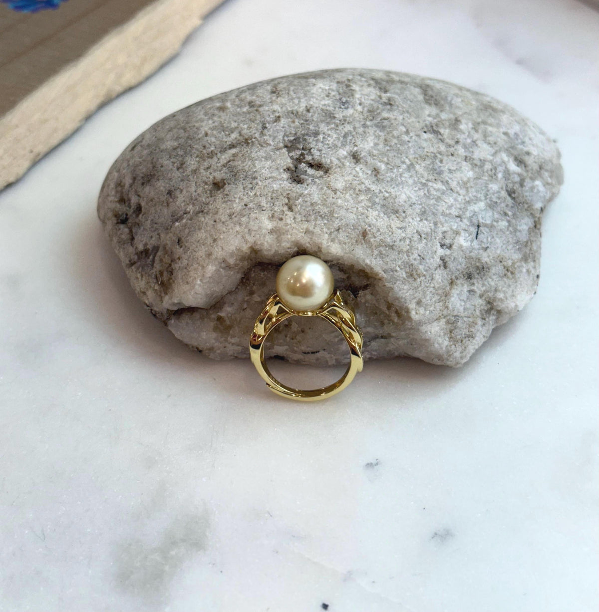10.6mm Strong luster South Sea Golden natural Ocean Pearl s925 silver adjustable daily office wear ring. Gift for her birthday.