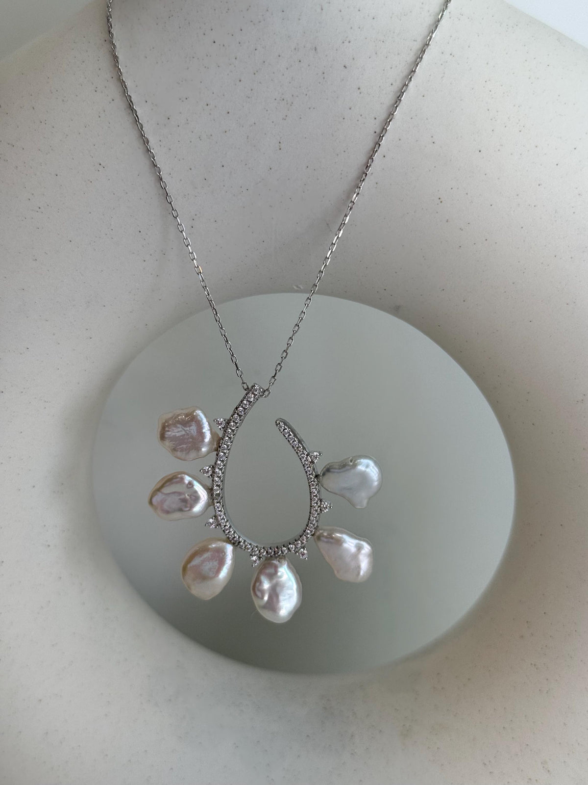 whole set white iridescent Keshi pearls s925 silver earrings pendant necklace set for her engagement